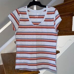 SO Striped Short Sleeve V-neck Tee Red, Orange